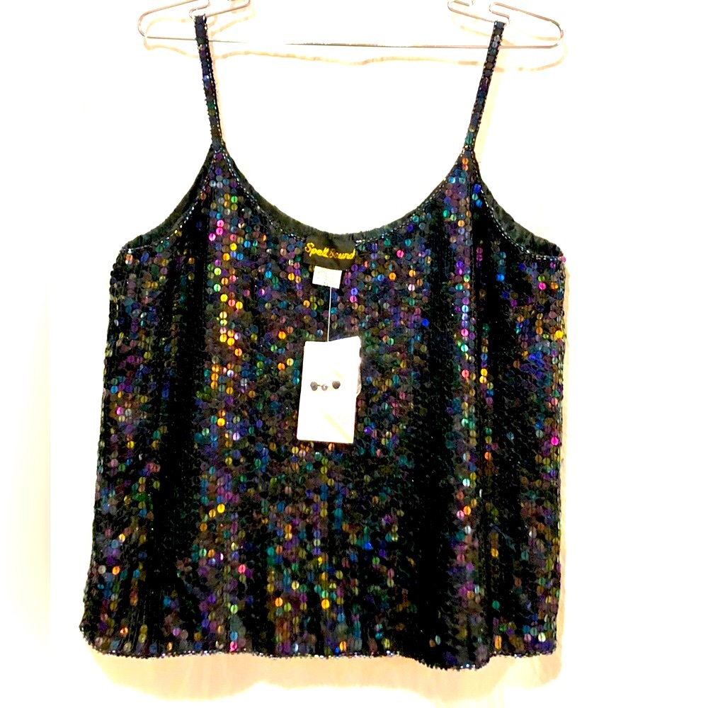 SPELL BOUND all over sequin black silk cami size M  NWT - Picture 2 of 8